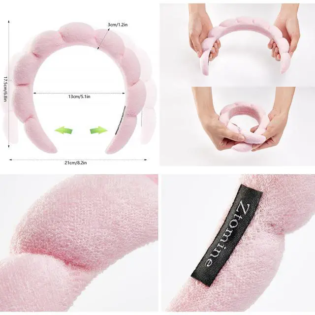 Alt view image 2 of 6 - Spa Facial Headbands Combo Pack - 2 Terry Cloth Makeup Headbands for Face Washing, Masks, and Skin Treatments (Pink + Purple)