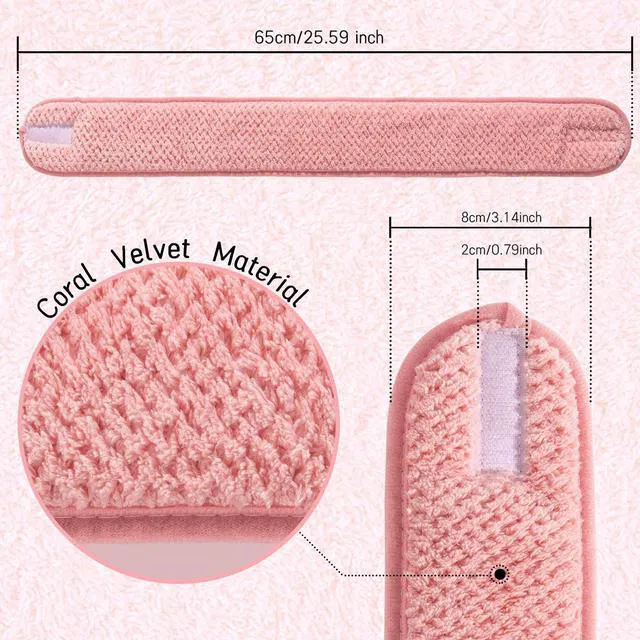 Alt view image 2 of 7 - 4 Pack Spa Facial Headband, Adjustable, 4 White Pink Colors | Makeup Hair Wrap, Hair Band, Soft, Absorbent, Head Band, Face Washing Shower Sports Yoga Supplies
