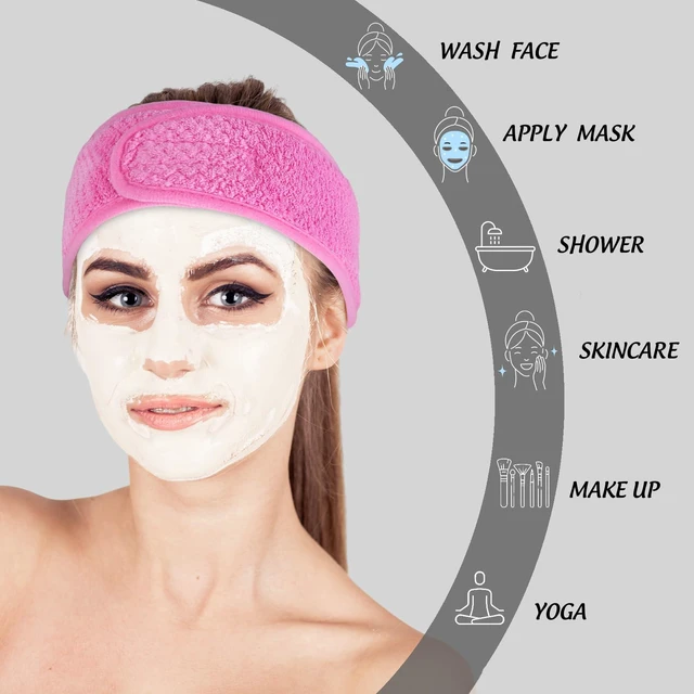 Alt view image 4 of 7 - 4 Pack Spa Facial Headband, Adjustable, 4 White Pink Colors | Makeup Hair Wrap, Hair Band, Soft, Absorbent, Head Band, Face Washing Shower Sports Yoga Supplies