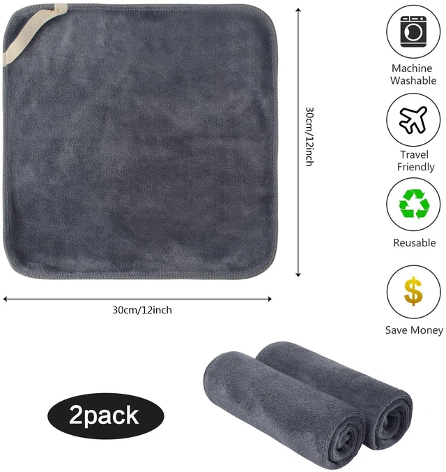 Alt view image 2 of 7 - Microfiber Facial Cloths Fast Drying Washcloth 12inch x 12inch Grey 2 pack