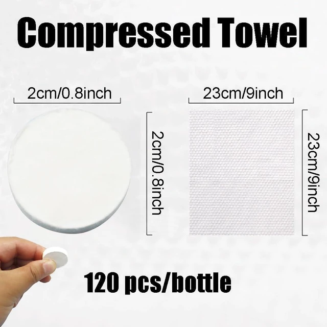 Alt view image 2 of 7 - 120 Pcs Compressed Towels, Camping, Disposable Face Compressed Towels, Magic Towel, Compressed Towel for Travel, Camping,Hiking (8x9in) (White 120)