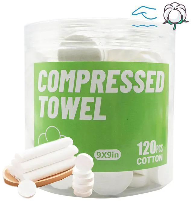 Main image of 120 Pcs Compressed Towels, Camping, Disposable Face Compressed Towels, Magic Towel, Compressed Towel for Travel, Camping,Hiking (8x9in) (White 120)