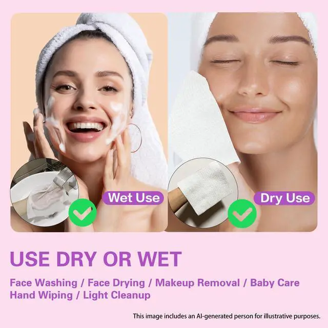 Alt view image 5 of 7 - Clean Face Towels, Disposable, XL Facial Towels, 30 Count - Thick 100% Rayon Fabric Dry Wipes for Sensitive Skin & Makeup Removal