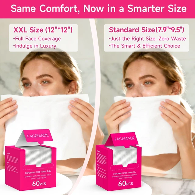 Alt view image 2 of 7 - 60 Count Face Towels Disposable | 33% More Sheets than XXL Pack | Just Right Size, Zero Waste | Lint-free and Odor-free | Perfect for Sensitive Skin Types