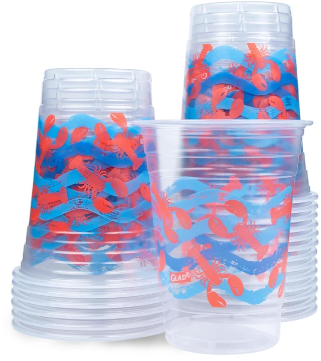 Alt view image 2 of 5 - Everyday Clear Plastic Cups, Lobster Waves, 16 Oz, 20 Count | Sturdy disposable cups, holds ice and cold drinks without leaking, ideal for beach parties and summer gatherings