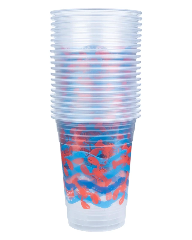 Alt view image 3 of 5 - Everyday Clear Plastic Cups, Lobster Waves, 16 Oz, 20 Count | Sturdy disposable cups, holds ice and cold drinks without leaking, ideal for beach parties and summer gatherings