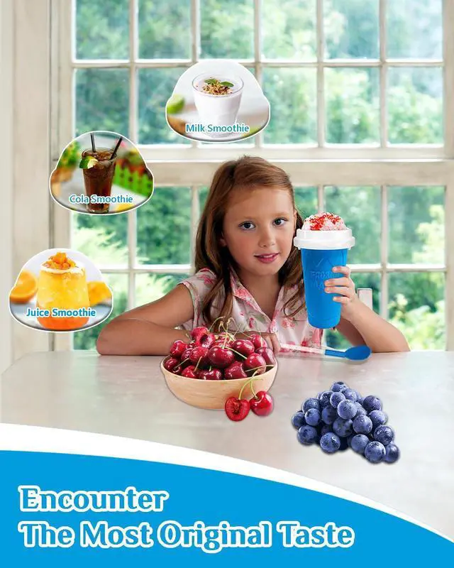 Alt view image 2 of 7 - Slushie Cup, Double Layers Silica DIY Portable Slushy Cup with Lid & Straw | frozen magic slushy maker cup, Juices, Milk, Ice Cream Make, Kids, Friends, Family, Blue