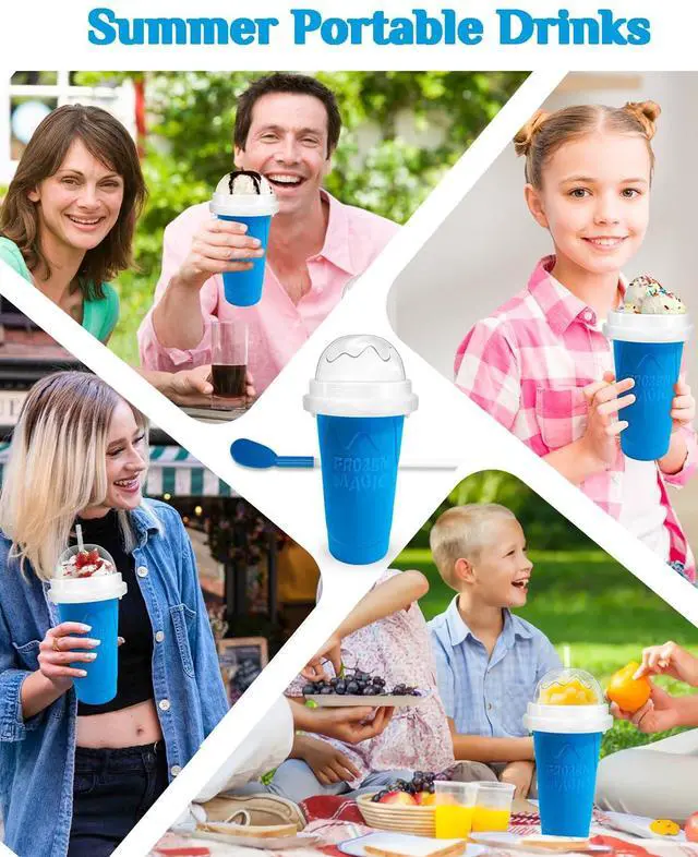 Alt view image 3 of 7 - Slushie Cup, Double Layers Silica DIY Portable Slushy Cup with Lid & Straw | frozen magic slushy maker cup, Juices, Milk, Ice Cream Make, Kids, Friends, Family, Blue