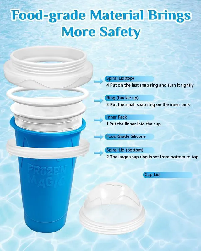 Alt view image 5 of 7 - Slushie Cup, Double Layers Silica DIY Portable Slushy Cup with Lid & Straw | frozen magic slushy maker cup, Juices, Milk, Ice Cream Make, Kids, Friends, Family, Blue