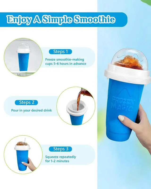 Alt view image 4 of 7 - Slushie Cup, Double Layers Silica DIY Portable Slushy Cup with Lid & Straw | frozen magic slushy maker cup, Juices, Milk, Ice Cream Make, Kids, Friends, Family, Blue