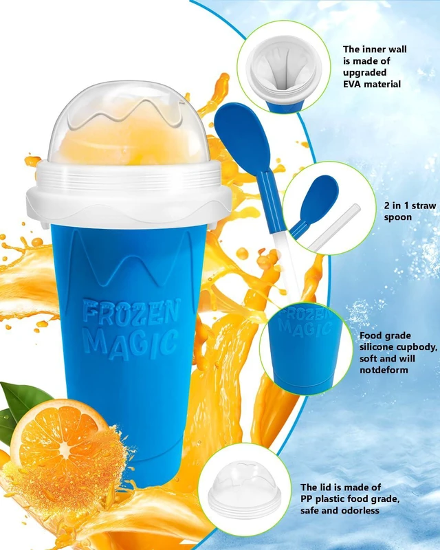 Alt view image 6 of 7 - Slushie Cup, Double Layers Silica DIY Portable Slushy Cup with Lid & Straw | frozen magic slushy maker cup, Juices, Milk, Ice Cream Make, Kids, Friends, Family, Blue