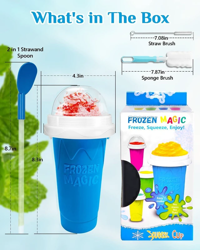 Alt view image 7 of 7 - Slushie Cup, Double Layers Silica DIY Portable Slushy Cup with Lid & Straw | frozen magic slushy maker cup, Juices, Milk, Ice Cream Make, Kids, Friends, Family, Blue