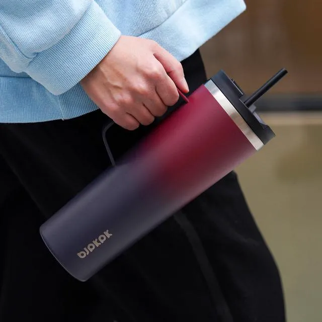 Alt view image 6 of 6 - 18oz Insulated Tumbler with Handle, Lid & Straw, Stainless Steel | Double Wall Vacuum Insulated Coffee Travel Mug - Keeps Cold & Hot, BPA Free, Cupholder Fit for Office, Gym & Travel
