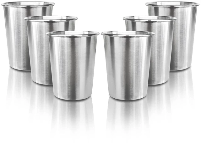 Main image of 6 Pack 8 oz Stainless Steel Kids Cups, Children's Pint Cups, Stackable Metal Cups, Shatterproof Drinking Glasses