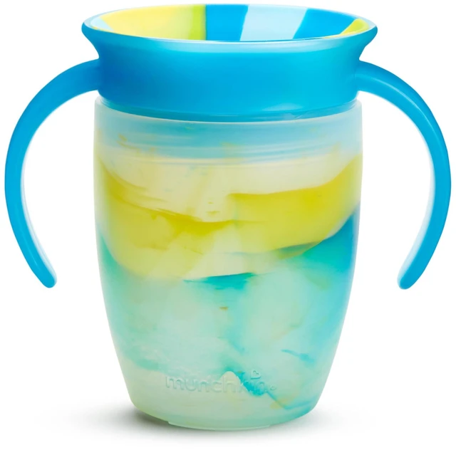 Main image of Miracle 360 Sippy Cup for 6 Month Old, Spill Proof Baby and Toddler Cups with Transition Handles, 7 Ounce, Tropical Swirl, Blue/Green