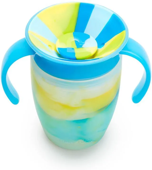 Alt view image 2 of 4 - Miracle 360 Sippy Cup for 6 Month Old, Spill Proof Baby and Toddler Cups with Transition Handles, 7 Ounce, Tropical Swirl, Blue/Green