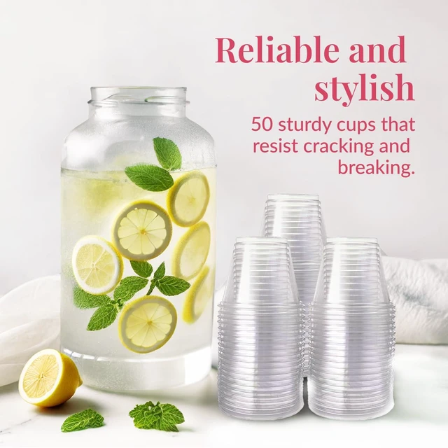Alt view image 4 of 6 - 50 Pack Plastic Cups - 9 oz Clear Disposable Cups for Cold Beverages, Cocktails, and Desserts - Durable Little Small Cup for Wine, Smoothies, Parties, Events, Catering, and Everyday Gatherings
