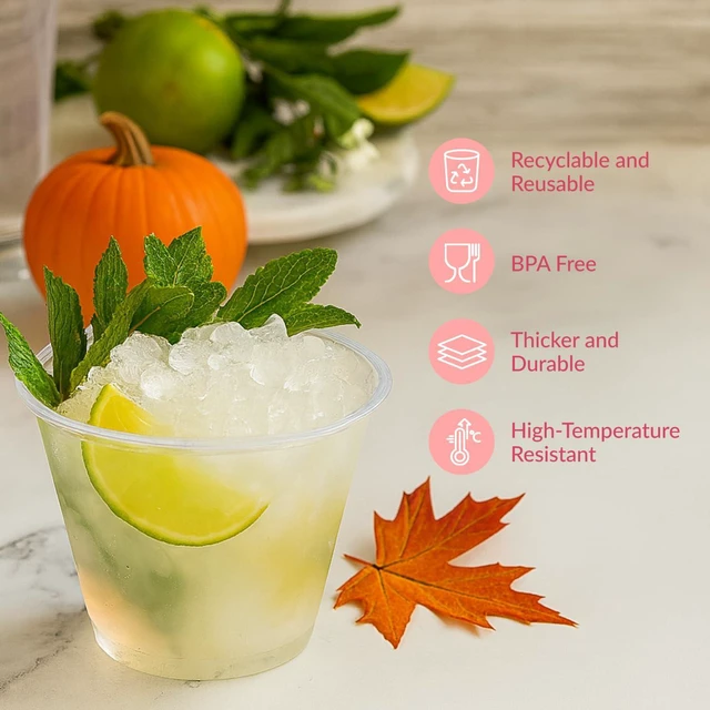 Alt view image 5 of 6 - 50 Pack Plastic Cups - 9 oz Clear Disposable Cups for Cold Beverages, Cocktails, and Desserts - Durable Little Small Cup for Wine, Smoothies, Parties, Events, Catering, and Everyday Gatherings