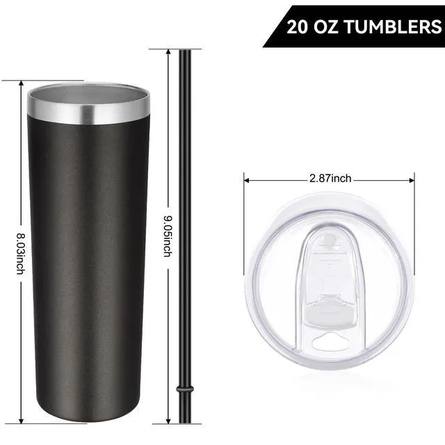 Alt view image 4 of 6 - Stainless Steel Skinny Tumbler, 20 oz Vacuum Insulated Tumbler with Lid and Straw, Double Wall Coffee Cup, Travel Mug for Cold Hot Drinks, Black 1 Pack