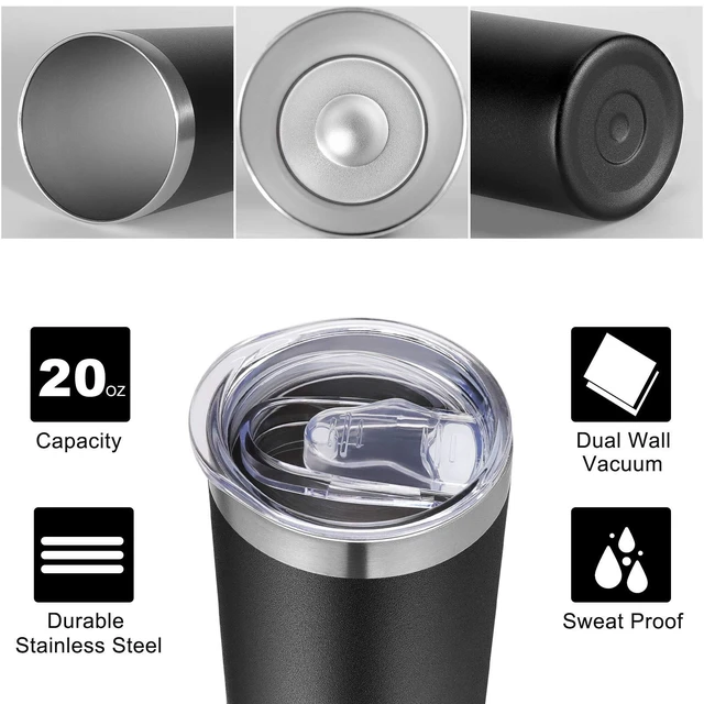 Alt view image 6 of 6 - Stainless Steel Skinny Tumbler, 20 oz Vacuum Insulated Tumbler with Lid and Straw, Double Wall Coffee Cup, Travel Mug for Cold Hot Drinks, Black 1 Pack