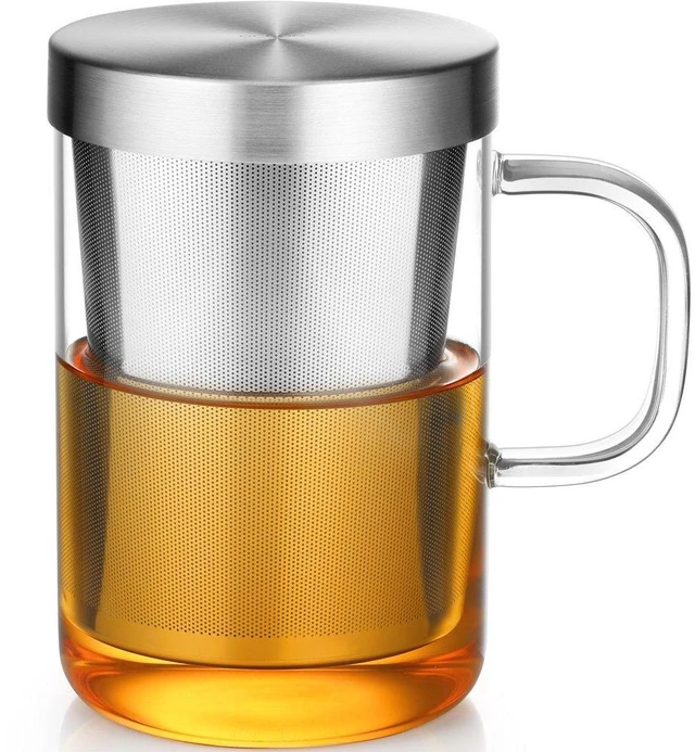 Main image of 16.9oz Glass Tea Cup with Infuser and Lid 430ml(Use Capacity) | 500ml, Clear Glass Tea Cup, with Stainless Steel Infuser/Lid, Teacup for Loose Leaf Tea, Birthday for Parents Dad Mum Friends