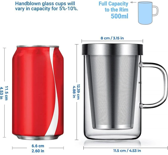 Alt view image 2 of 3 - 16.9oz Glass Tea Cup with Infuser and Lid 430ml(Use Capacity) | 500ml, Clear Glass Tea Cup, with Stainless Steel Infuser/Lid, Teacup for Loose Leaf Tea, Birthday for Parents Dad Mum Friends