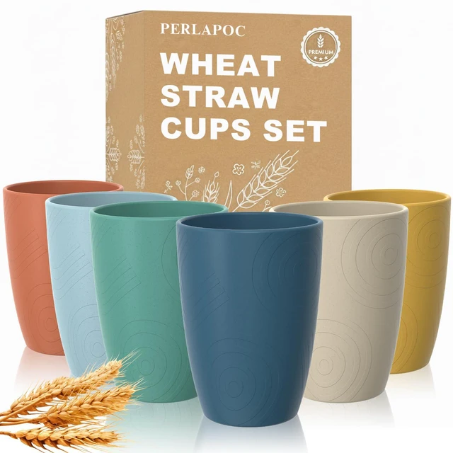 Main image of Wheat Straw Cups of 6, 16 OZ Plastic Cups for Kitchen, Multicolor | Unbreakable Drinking Glasses Set of 6, Dishwasher & Microwave Safe Cup for Coffee, Juice