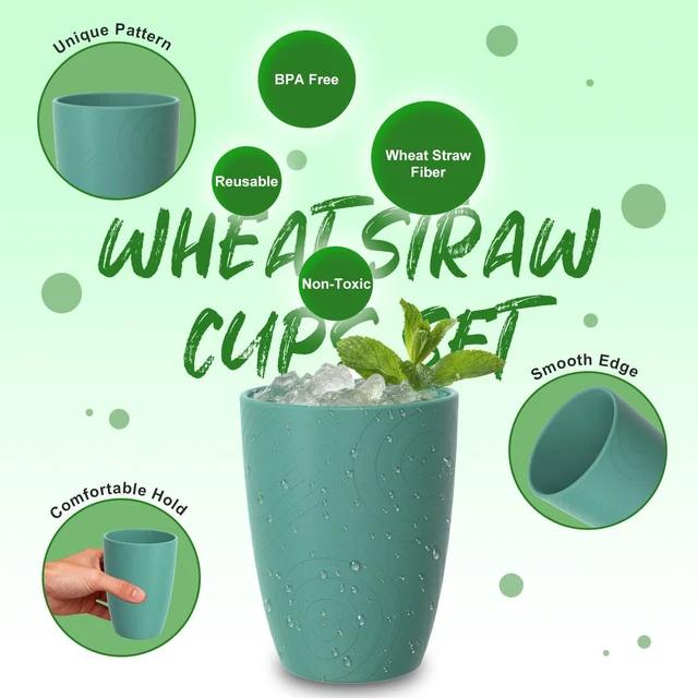 Alt view image 2 of 7 - Wheat Straw Cups of 6, 16 OZ Plastic Cups for Kitchen, Multicolor | Unbreakable Drinking Glasses Set of 6, Dishwasher & Microwave Safe Cup for Coffee, Juice