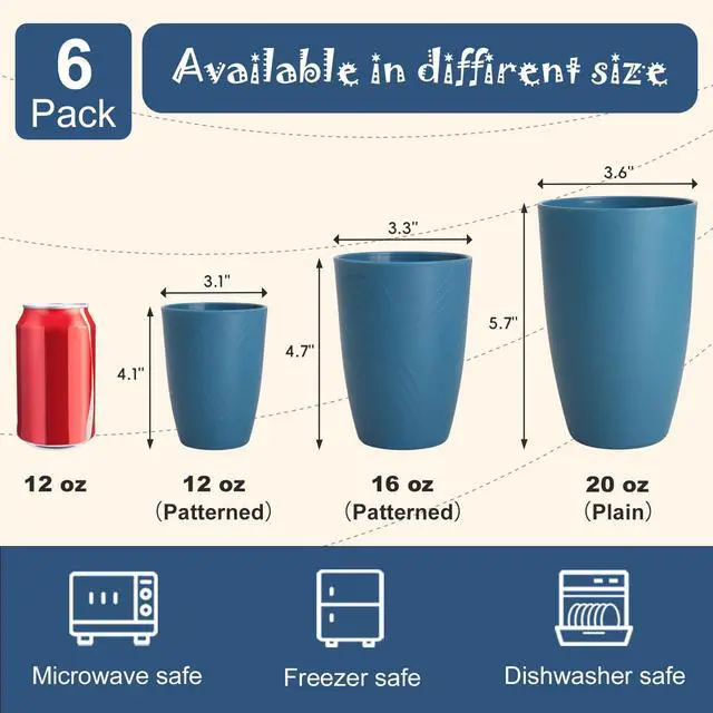 Alt view image 6 of 7 - Wheat Straw Cups of 6, 16 OZ Plastic Cups for Kitchen, Multicolor | Unbreakable Drinking Glasses Set of 6, Dishwasher & Microwave Safe Cup for Coffee, Juice