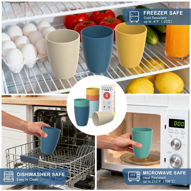 Alt view image 7 of 7 - Wheat Straw Cups of 6, 16 OZ Plastic Cups for Kitchen, Multicolor | Unbreakable Drinking Glasses Set of 6, Dishwasher & Microwave Safe Cup for Coffee, Juice
