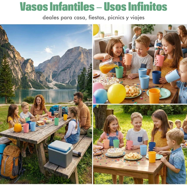 Alt view image 5 of 7 - 6 Pcs. Small Reusable Cups 8 oz Unbreakable Drinking Glasses -Toddler Cups for Water, Juice, MilkBPA Free Stackable Tumblers Plastic Cup set for Kitchen, Picnics, Parties- Kid-Friendly