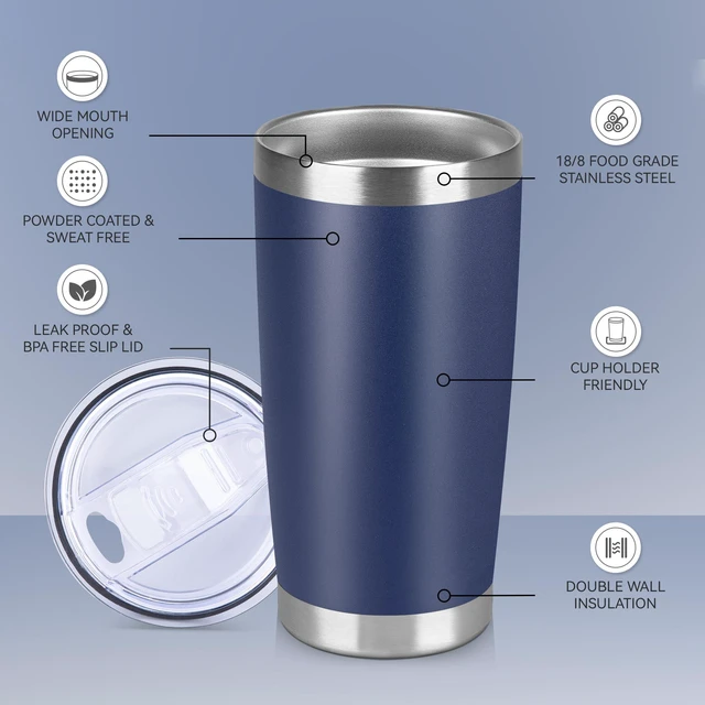 Alt view image 2 of 6 - 20 oz Tumbler Stainless Steel Tumblers Bulk with Lid Double Wall Insulated Coffee Tumbler Cups for Hot & Cold Drinks Powder Coated Travel Coffee Tumbler Mug Metal (Navy Blue, 1 pack)