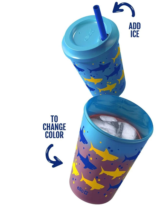Alt view image 4 of 6 - Kids Plastic Reusable Color Changing Cups with Twist on Splash-Proof Lids and Straw, BPA Free, Dishwasher Safe, 12oz, Rainforest, 4 Pack