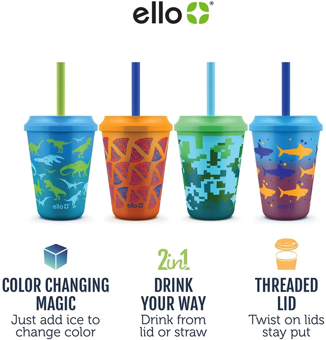 Alt view image 3 of 6 - Kids Plastic Reusable Color Changing Cups with Twist on Splash-Proof Lids and Straw, BPA Free, Dishwasher Safe, 12oz, Rainforest, 4 Pack