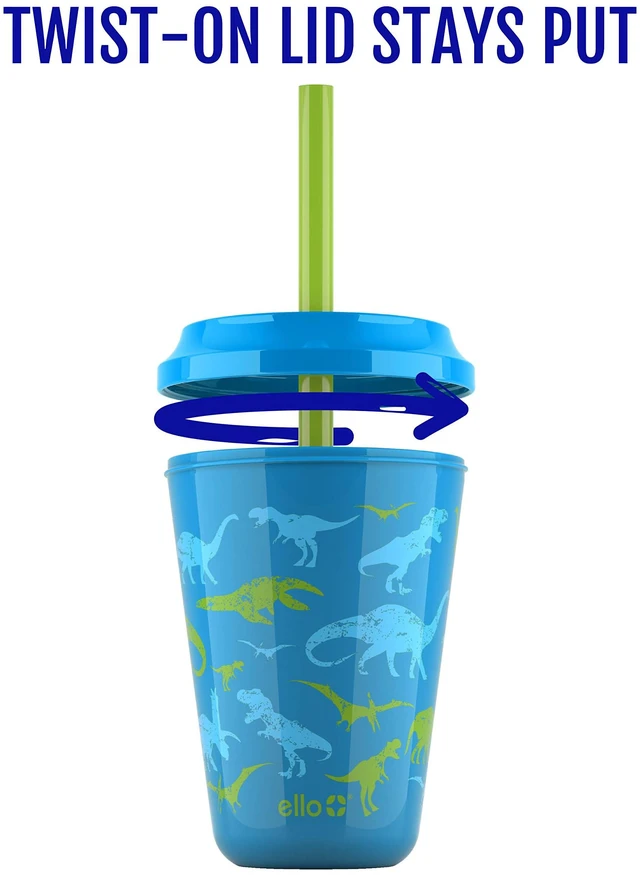 Alt view image 5 of 6 - Kids Plastic Reusable Color Changing Cups with Twist on Splash-Proof Lids and Straw, BPA Free, Dishwasher Safe, 12oz, Rainforest, 4 Pack