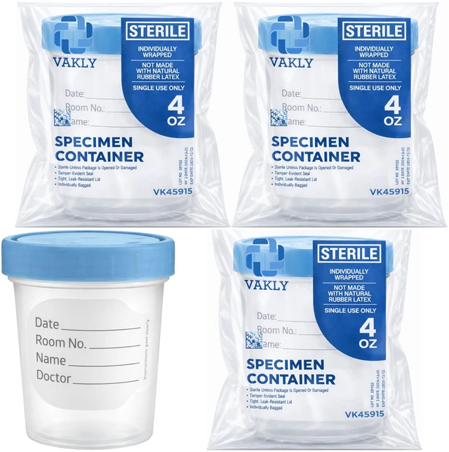 Main image of Sterile Specimen Cups 4 oz, Urine Collection Cups 3 Count | Individually bagged sterile cups with screw-on lids for urine collection, specimen testing, and secure sample handling