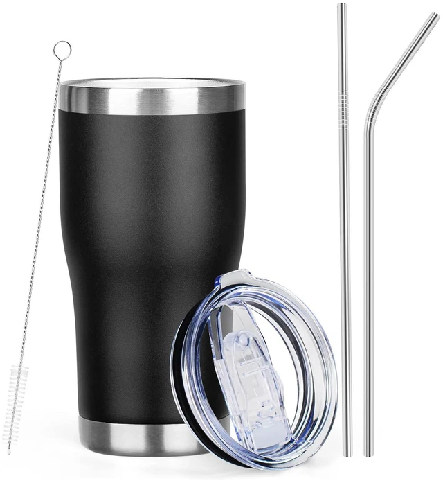 Main image of 20oz Coffee Tumbler with Lid and Straw Double Wall Vacuum Insulated Cup Stainless Steel Travel Mugs Insulated for Hot and Cold Leakproof Powder Coated Tumbler for Indoor and Outdoor