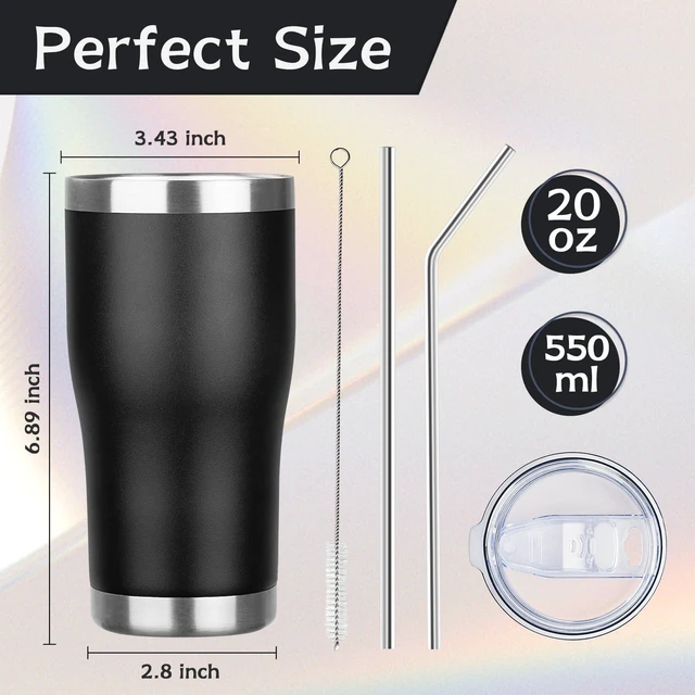 Alt view image 2 of 7 - 20oz Coffee Tumbler with Lid and Straw Double Wall Vacuum Insulated Cup Stainless Steel Travel Mugs Insulated for Hot and Cold Leakproof Powder Coated Tumbler for Indoor and Outdoor