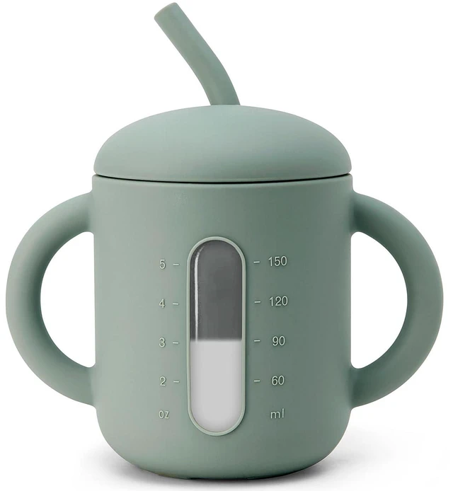Main image of Silicone Baby Straw Cup Sippy Cup for 6+ Months, Infant to Toddler | 6 oz for 6 to 18 Months, My First Training Cup, Straw-Sipping & Bottle Weaning, Baby Water Cup with Handles, See-Thru Window