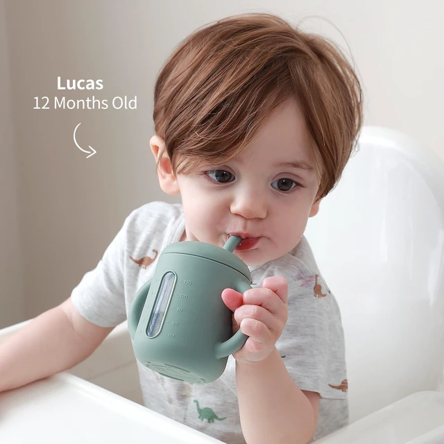 Alt view image 5 of 7 - Silicone Baby Straw Cup Sippy Cup for 6+ Months, Infant to Toddler | 6 oz for 6 to 18 Months, My First Training Cup, Straw-Sipping & Bottle Weaning, Baby Water Cup with Handles, See-Thru Window