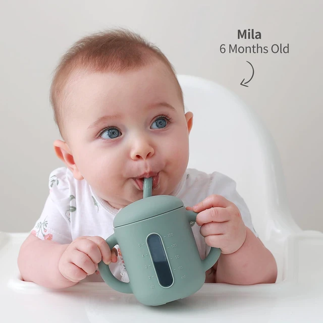 Alt view image 4 of 7 - Silicone Baby Straw Cup Sippy Cup for 6+ Months, Infant to Toddler | 6 oz for 6 to 18 Months, My First Training Cup, Straw-Sipping & Bottle Weaning, Baby Water Cup with Handles, See-Thru Window