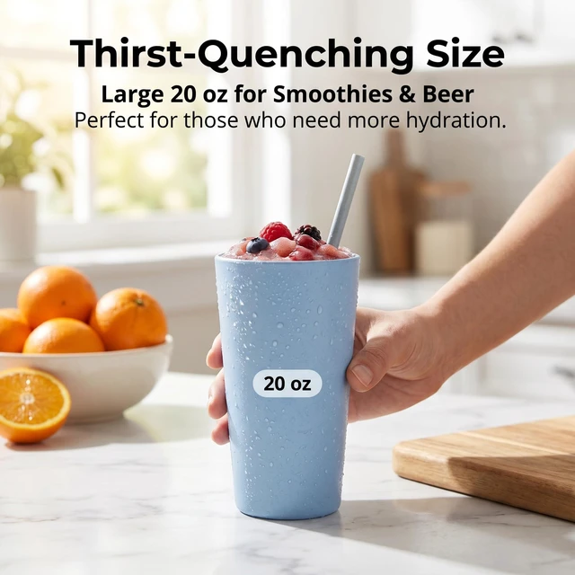 Alt view image 5 of 7 - 12 Pack Premium Wheat Straw Cups, 6 Pcs 20 oz & 6 Pcs 10 oz Unbreakable Drinking Cups, Alternative to Plastic Cups Sets, Reusable Water Glasses Tumbler, Microwave & Dishwasher Safe, Bpa Free