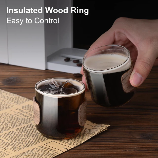 Alt view image 2 of 6 - Espresso Cups, 5 oz Espresso Shot Cups with Wooden Ring, Set of 2 | Clear espresso shot glass works as a cortado cup; expresso shots cup and double espresso cups serve as espresso accessories