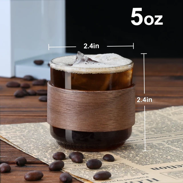 Alt view image 3 of 6 - Espresso Cups, 5 oz Espresso Shot Cups with Wooden Ring, Set of 2 | Clear espresso shot glass works as a cortado cup; expresso shots cup and double espresso cups serve as espresso accessories