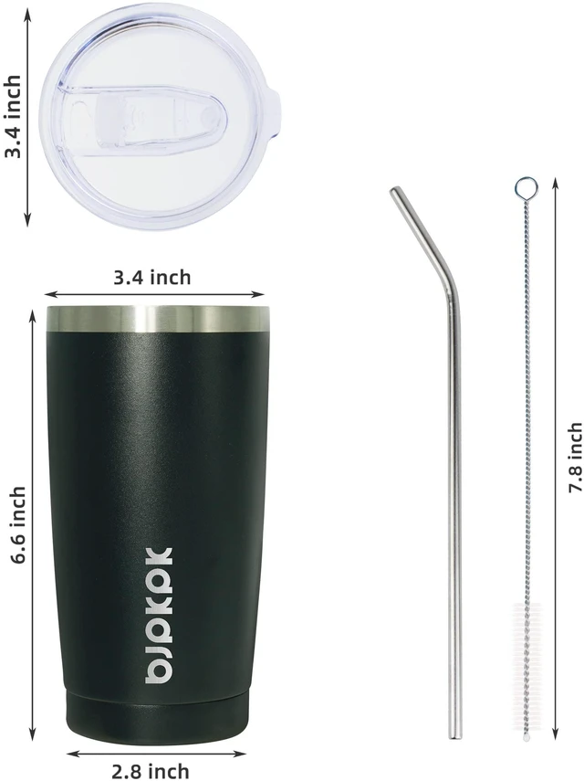 Alt view image 3 of 6 - 20 oz Coffee Tumbler with Lid & Straw, Insulated Stainless Steel Mug | Double Wall Vacuum, Keeps Hot/Cold, BPA Free, Leak Proof, Iced Coffee Cup Fit Car Holder, Travel & Beach, Black