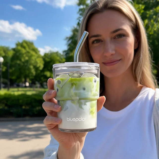 Alt view image 2 of 7 - 13oz/400ml Iced Coffee Cups with Lids and StrawSealed Carry On Thick Wall Glass Matcha Tumbler for JuiceWater, Late,Tea Fits Car Cup Holders for OfficeGym(Aurora White