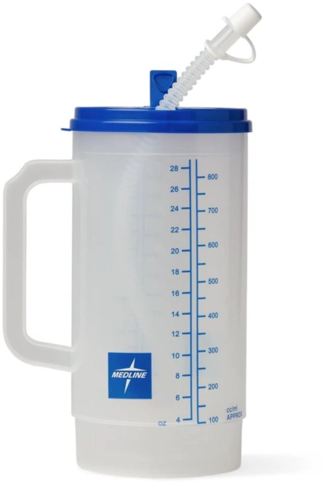 Main image of Insulated Hospital Cup, Bedside Carafe, 32 oz, BPA-Free, Leak Resistant, Includes Lid & Straw