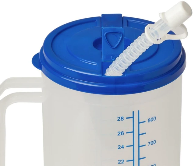 Alt view image 2 of 5 - Insulated Hospital Cup, Bedside Carafe, 32 oz, BPA-Free, Leak Resistant, Includes Lid & Straw