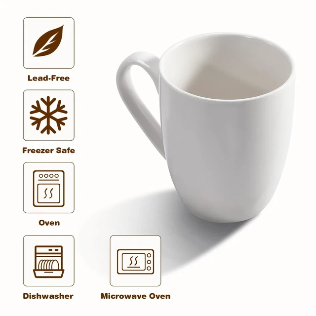 Alt view image 3 of 7 - Large Ceramic Coffee Mug 16oz(475ml) Tea Cups Idea Gifts White | Microwave & Dishwasher Safe Sturdy Resistance to Staining Comfortable Handle Cups for Latte Hot Tea Cappuccino Mocha Cocoa