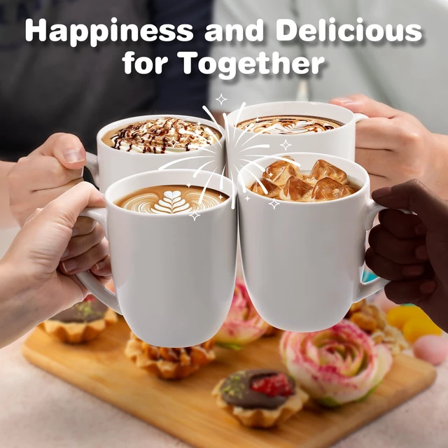 Alt view image 5 of 7 - Large Ceramic Coffee Mug 16oz(475ml) Tea Cups Idea Gifts White | Microwave & Dishwasher Safe Sturdy Resistance to Staining Comfortable Handle Cups for Latte Hot Tea Cappuccino Mocha Cocoa